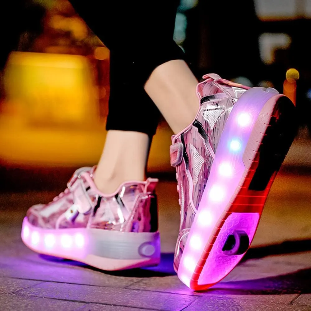 USB Rechargeable Roller Shoes Sneakers for Boys Girls Kids Gift LED Light Up Wheels Shoes Roller Skates