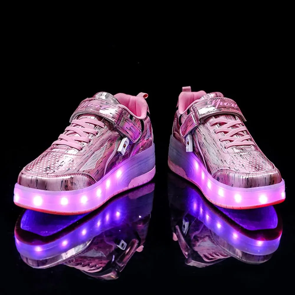 USB Rechargeable Roller Shoes Sneakers for Boys Girls Kids Gift LED Light Up Wheels Shoes Roller Skates