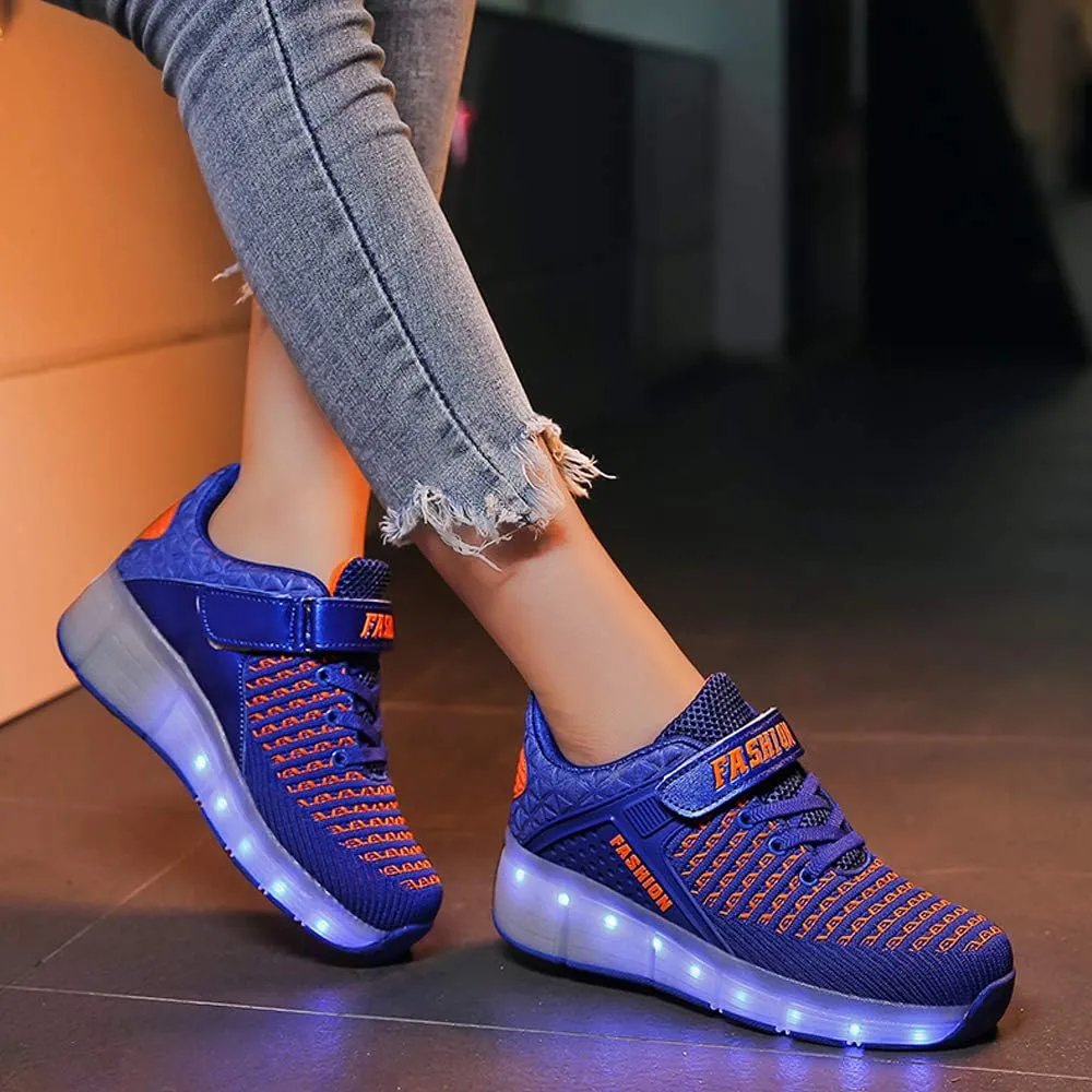 USB Rechargeable Roller Shoes Sneakers for Boys Girls Kids Gift LED Light Up Wheels Shoes Roller Skates