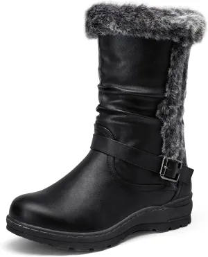 Vepose Women's Winter Snow Boots Fur Mid Calf Warm Suede Fuzzy Shoes