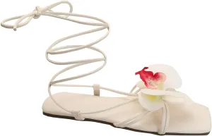 Verdusa Women's 3D Flower Strappy Sandals Lace Up Square Toe Roman Sandals
