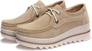 Veroders Women's Suede Wedge Loafers Slip-On Comfortable Penny Loafers Thick Soft Platform Shoes Business Work Walking