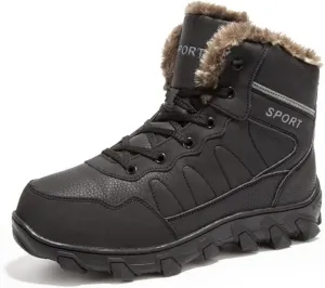 Veslexth Mens Winter Snow Boots Men Warm Lining Anti-Slip Mid Top Leather Sneakers for Hiking Working Driving Outdoor Trekking Hiker Waterpoor Lightweight Shoes