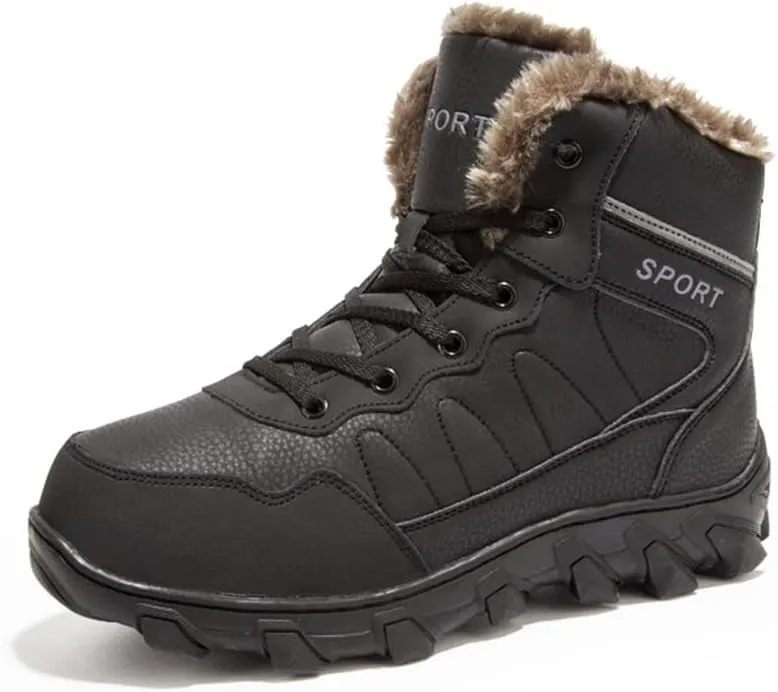 Veslexth Mens Winter Snow Boots Men Warm Lining Anti-Slip Mid Top Leather Sneakers for Hiking Working Driving Outdoor Trekking Hiker Waterpoor Lightweight Shoes