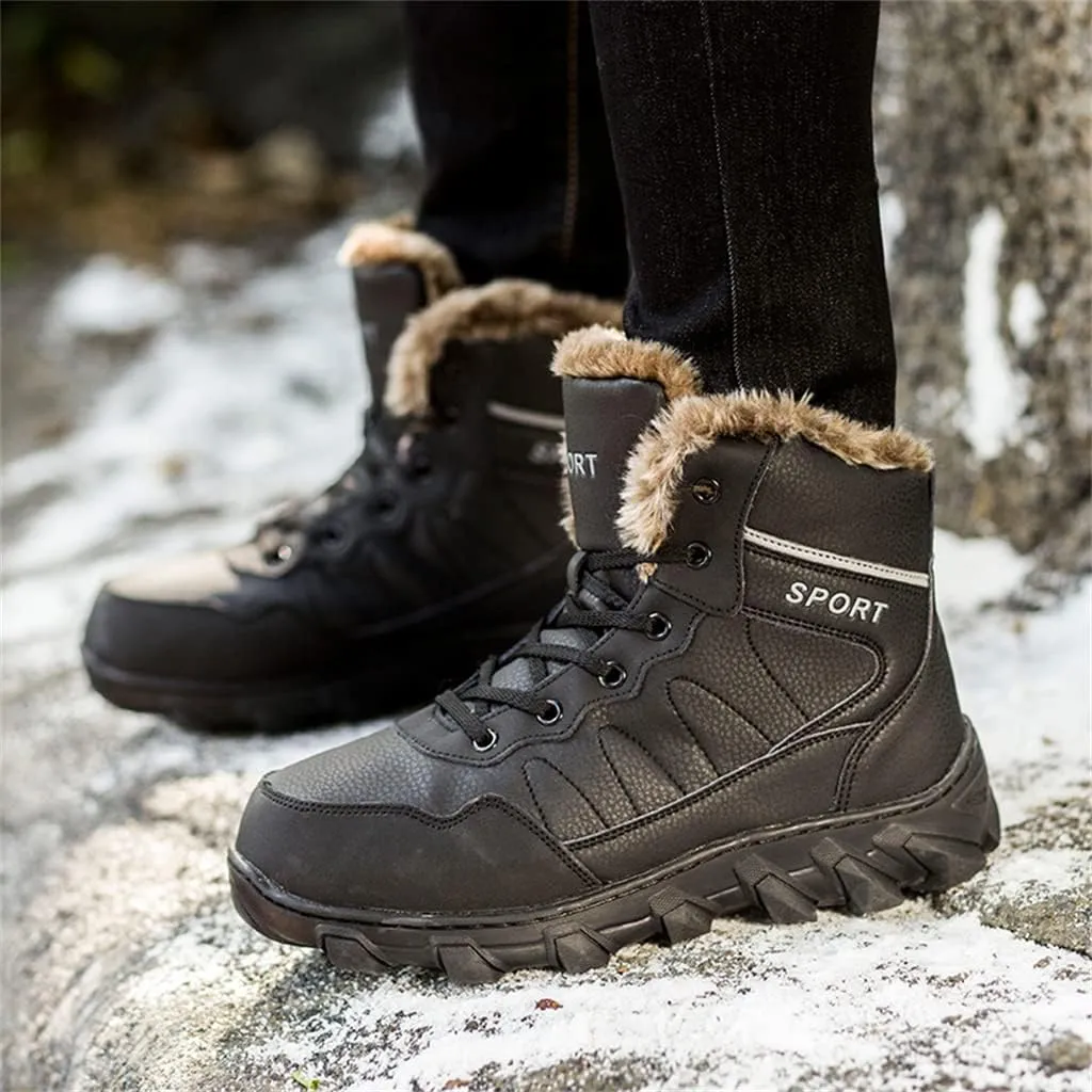 Veslexth Mens Winter Snow Boots Men Warm Lining Anti-Slip Mid Top Leather Sneakers for Hiking Working Driving Outdoor Trekking Hiker Waterpoor Lightweight Shoes