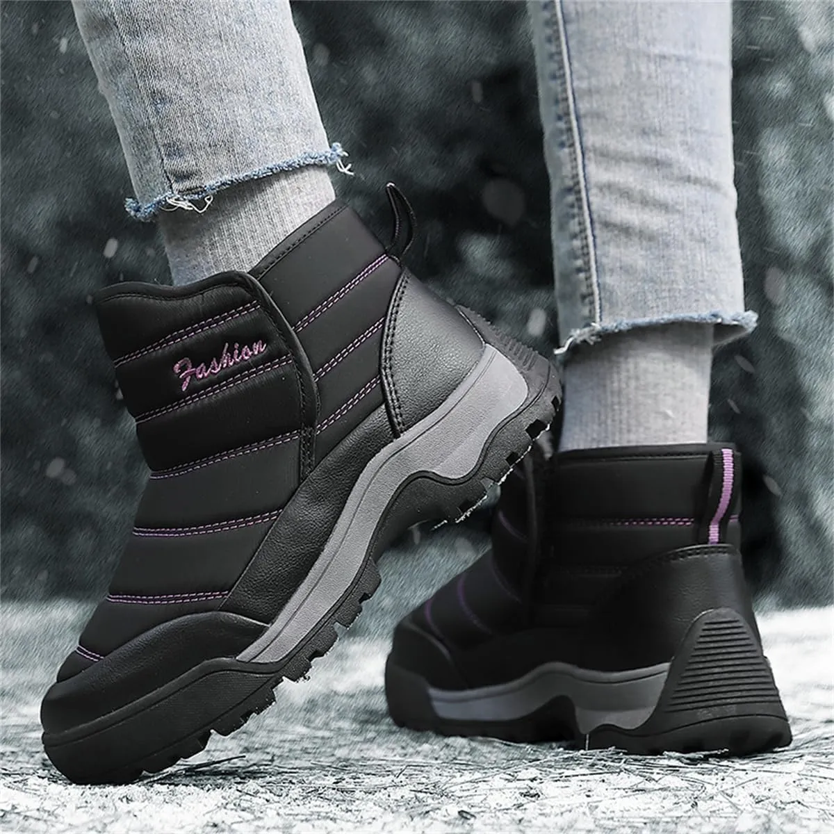 Veslexth Womens Winter Boots Cozy Anti-Slip Snow Waterproof Boots Slip on Comfort Stylish Ankle Booties for Cold Weather City Walk
