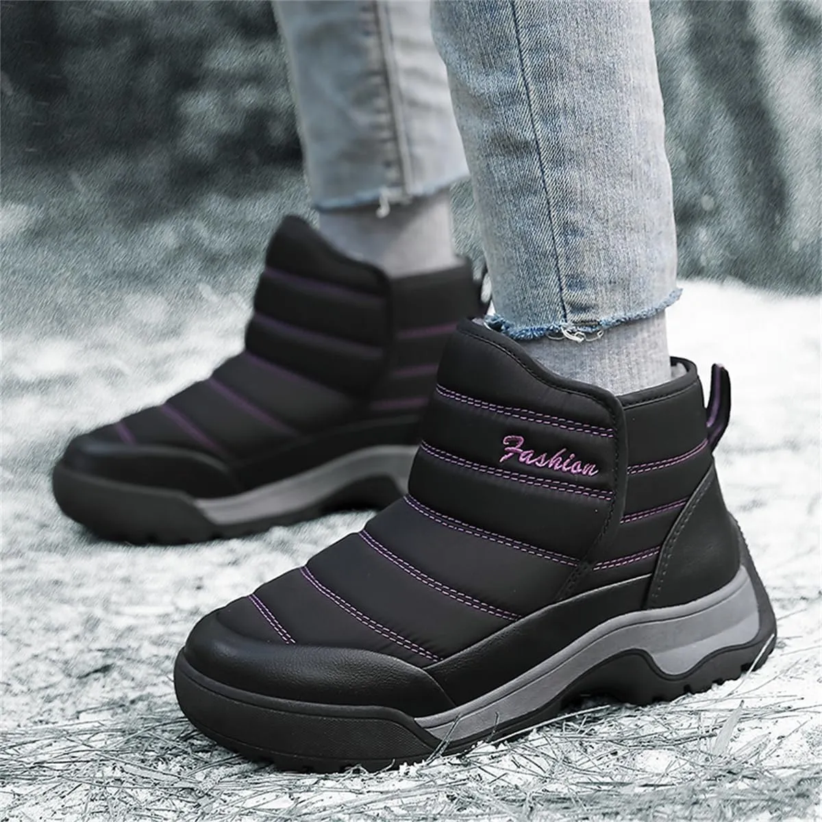 Veslexth Womens Winter Boots Cozy Anti-Slip Snow Waterproof Boots Slip on Comfort Stylish Ankle Booties for Cold Weather City Walk