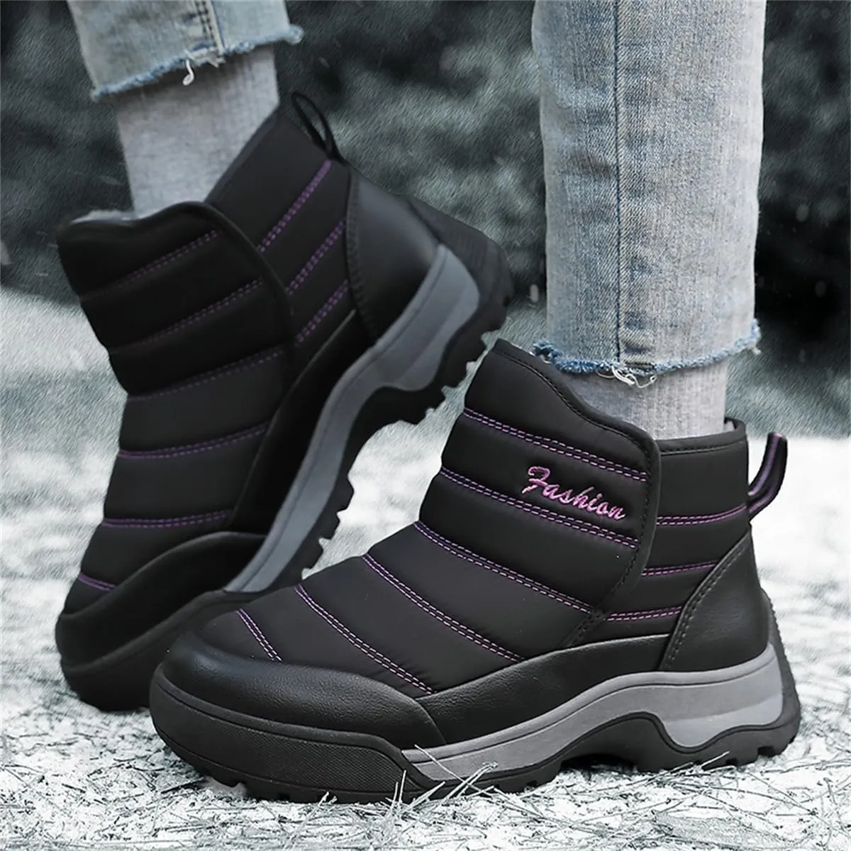 Veslexth Womens Winter Boots Cozy Anti-Slip Snow Waterproof Boots Slip on Comfort Stylish Ankle Booties for Cold Weather City Walk