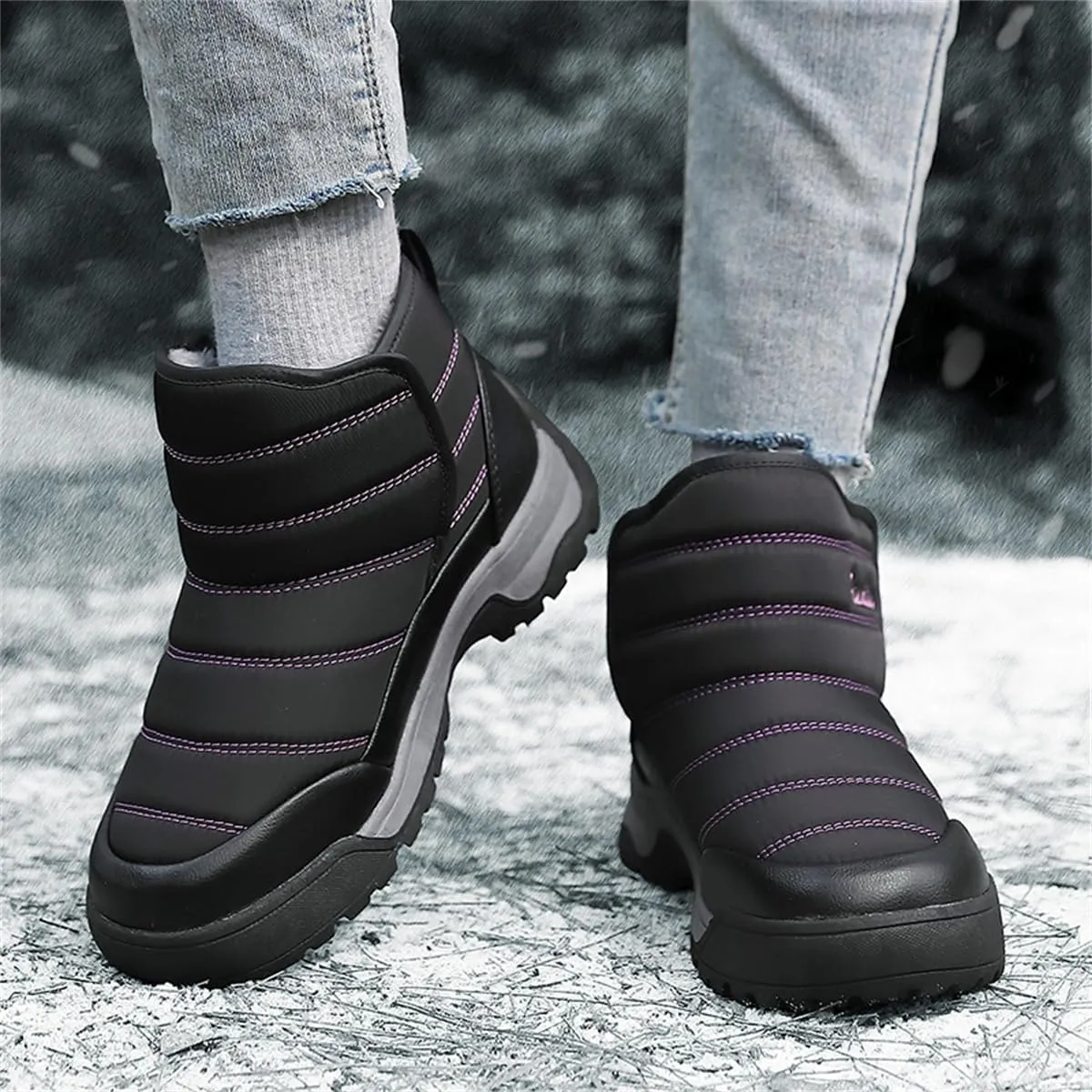 Veslexth Womens Winter Boots Cozy Anti-Slip Snow Waterproof Boots Slip on Comfort Stylish Ankle Booties for Cold Weather City Walk