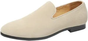 Vintage Loafers for Men Suede Vamp Classic Solid Color Prom Wedding Tuxedo Anti-Slip Slip Resistant Rubber Sole Shoe Slip On