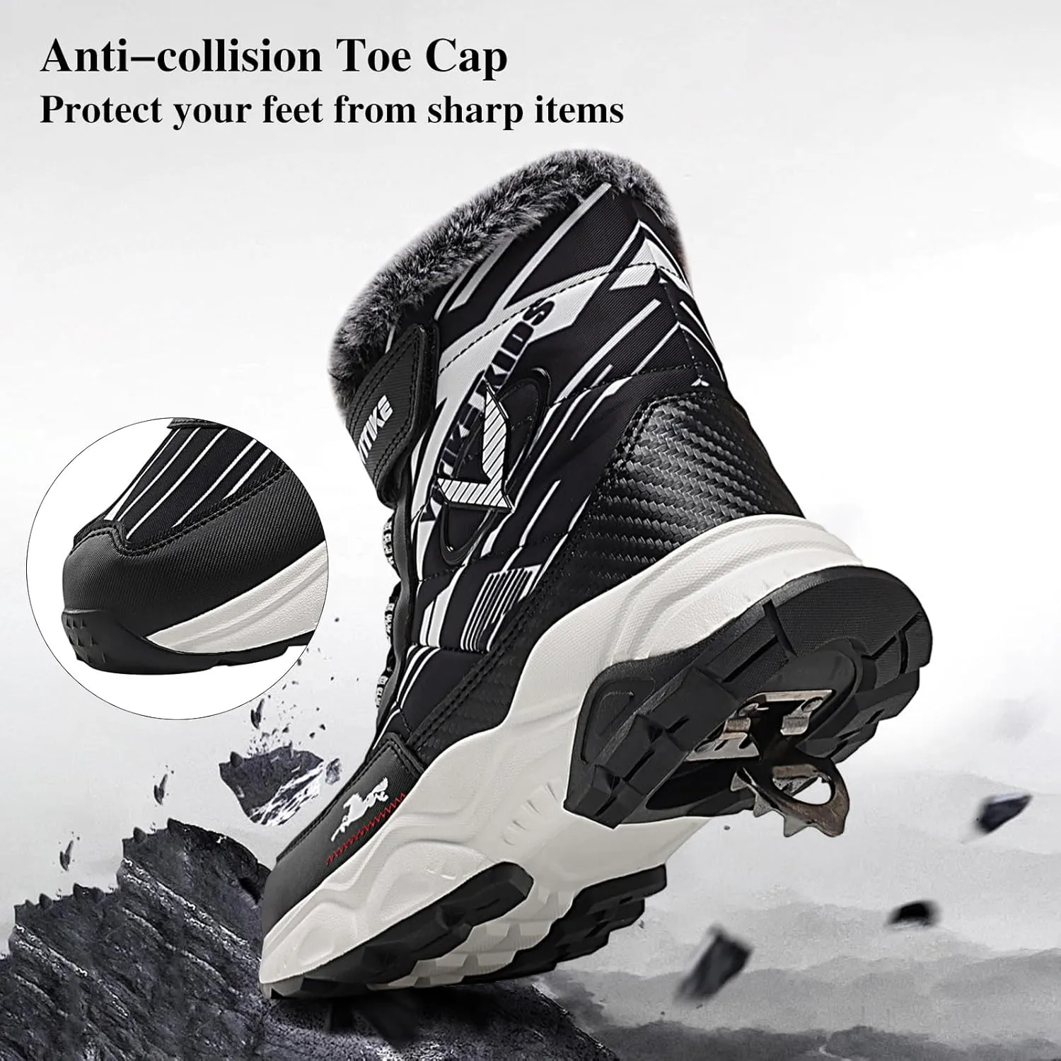 VITUOFLY Boys Hiking Boots Kids Hiking Shoes Girls Outdoor Warm Winter Snow Boots Adventure Trekking Shoes Anti-skid Sneakers Steel Buckle Durable Comfortable
