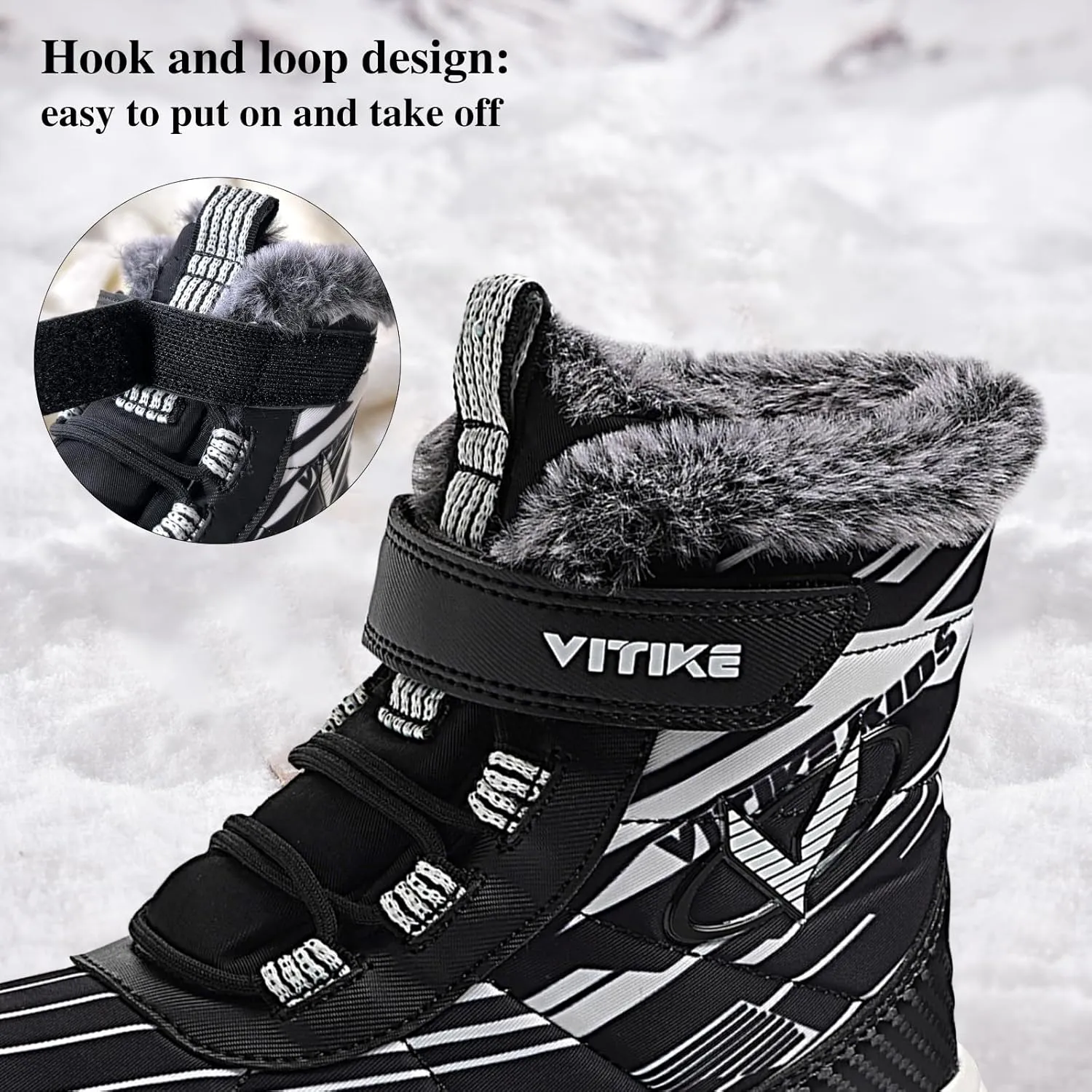 VITUOFLY Boys Hiking Boots Kids Hiking Shoes Girls Outdoor Warm Winter Snow Boots Adventure Trekking Shoes Anti-skid Sneakers Steel Buckle Durable Comfortable