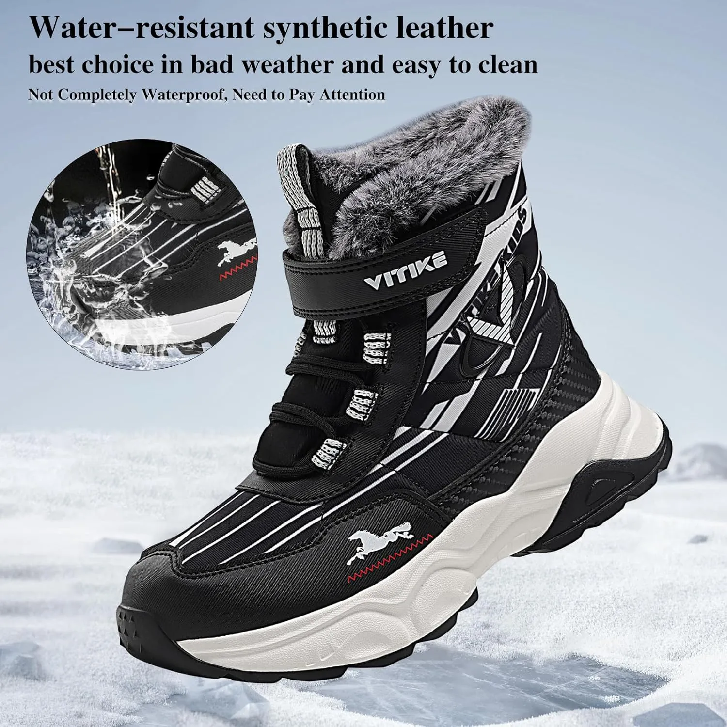 VITUOFLY Boys Hiking Boots Kids Hiking Shoes Girls Outdoor Warm Winter Snow Boots Adventure Trekking Shoes Anti-skid Sneakers Steel Buckle Durable Comfortable