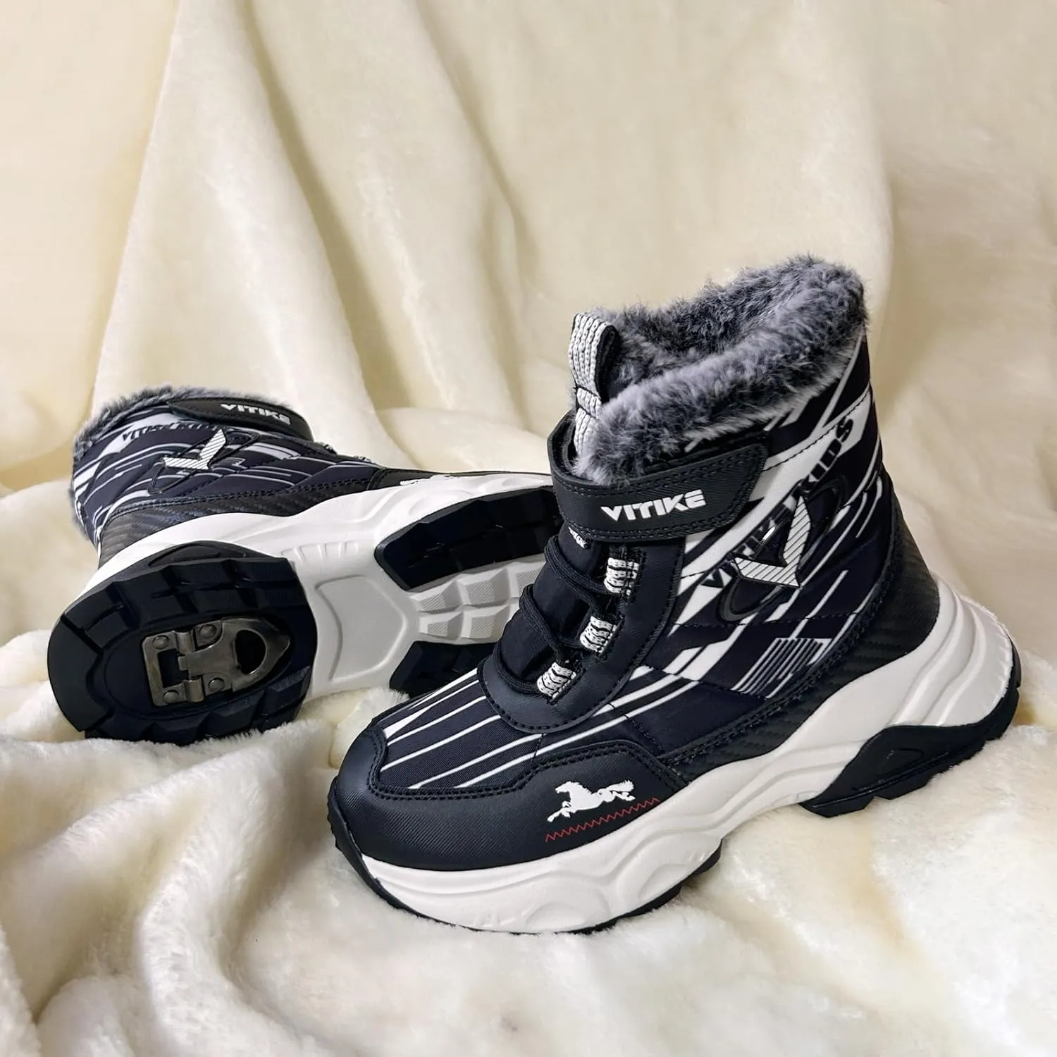VITUOFLY Boys Hiking Boots Kids Hiking Shoes Girls Outdoor Warm Winter Snow Boots Adventure Trekking Shoes Anti-skid Sneakers Steel Buckle Durable Comfortable
