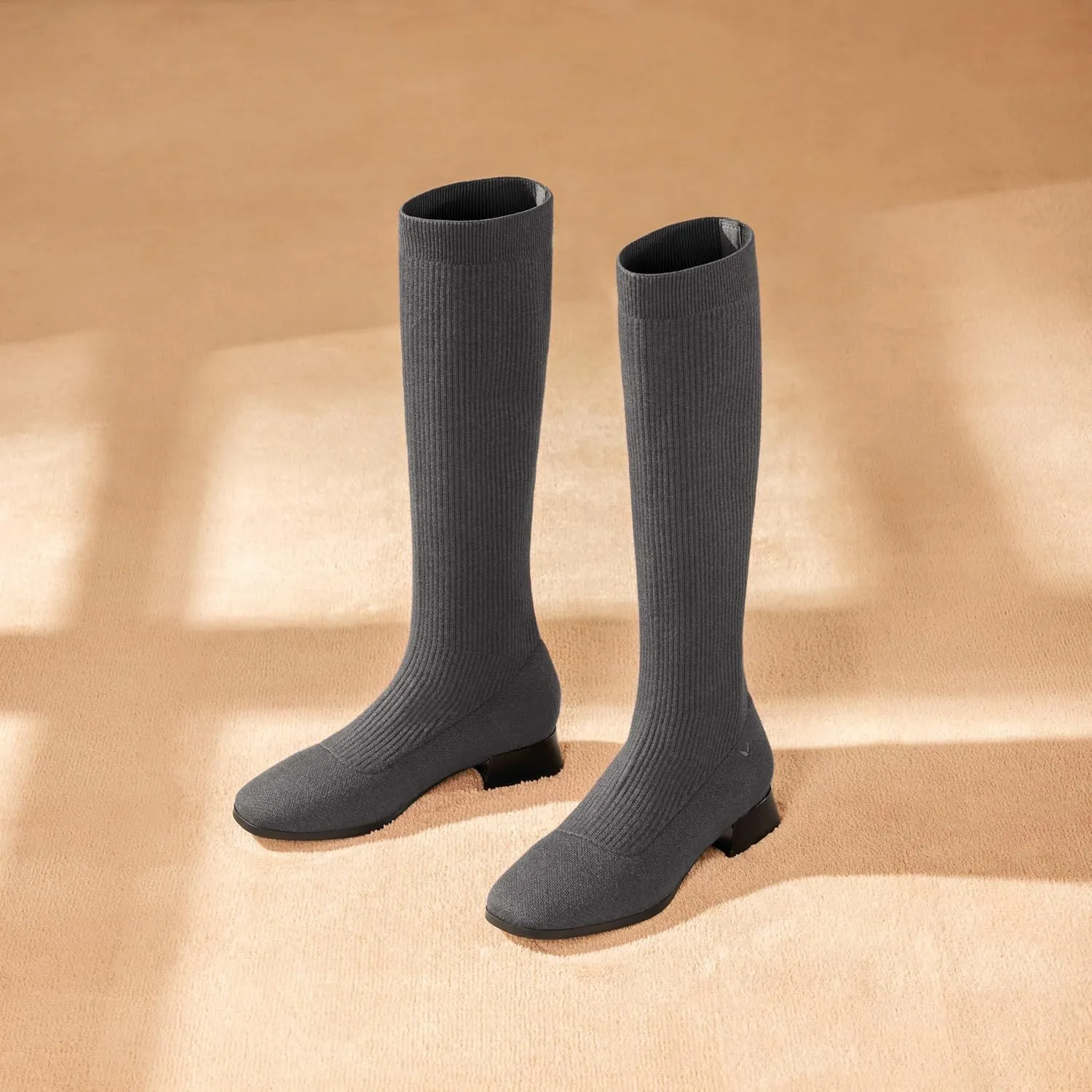 VIVAIA Tara Pro Women's Water Repellent Wool Knee-High Boots Slip on Square-Toe Booties 1.18'' Block Heel Booties Lady Dress Short Winter Fall Boots