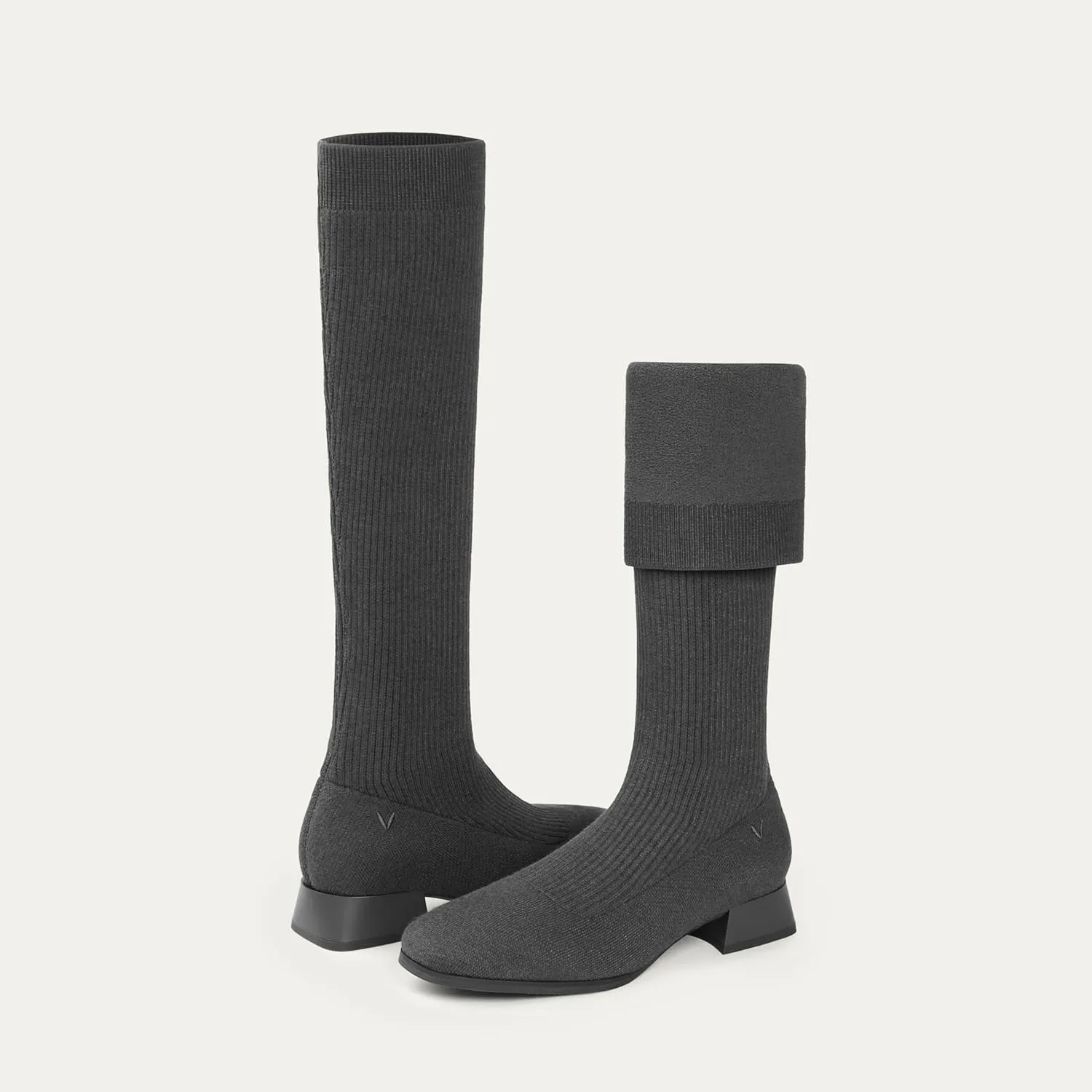 VIVAIA Tara Pro Women's Water Repellent Wool Knee-High Boots Slip on Square-Toe Booties 1.18'' Block Heel Booties Lady Dress Short Winter Fall Boots