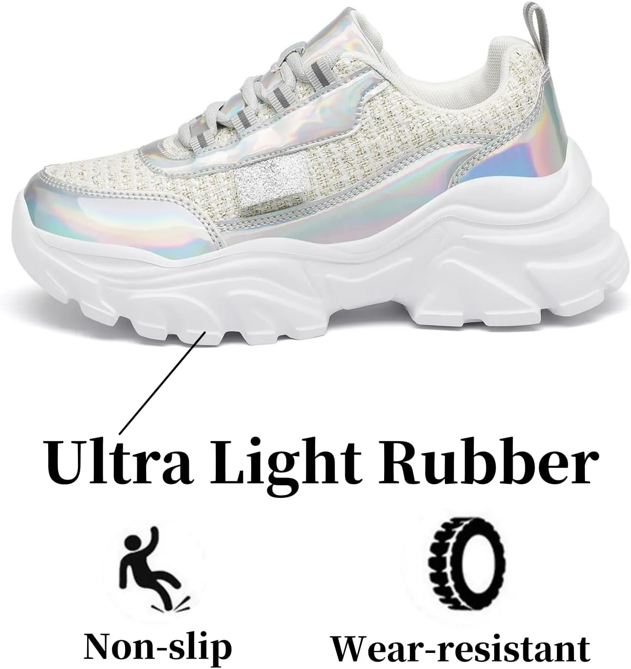 VZQ Chunky Sneakers for Women Leather Fashion Platform Walking Shoes Lightweight Comfortable Wedge Sports Sneakers