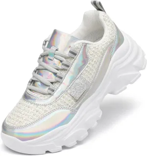 VZQ Chunky Sneakers for Women Leather Fashion Platform Walking Shoes Lightweight Comfortable Wedge Sports Sneakers
