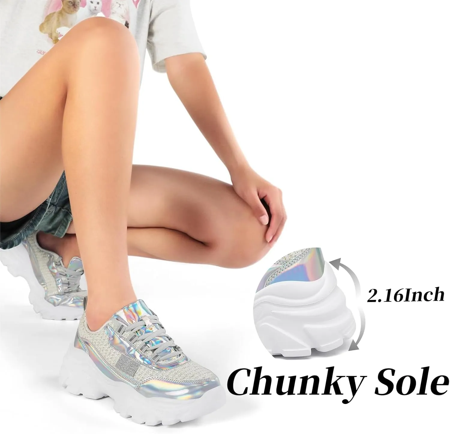 VZQ Chunky Sneakers for Women Leather Fashion Platform Walking Shoes Lightweight Comfortable Wedge Sports Sneakers