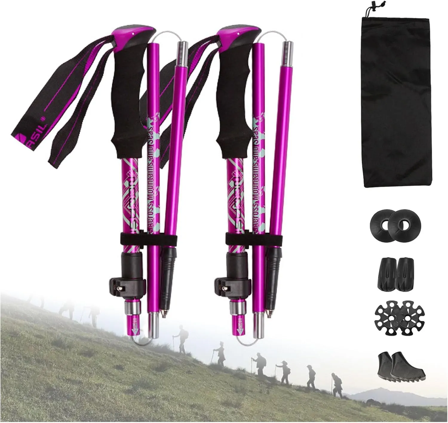Walking Stick Walking Poles Trekking Stick 5-Section Folding,luminum Alloy Cane Body, Trekking Poles for Hiking & Trail Running 2 Pack