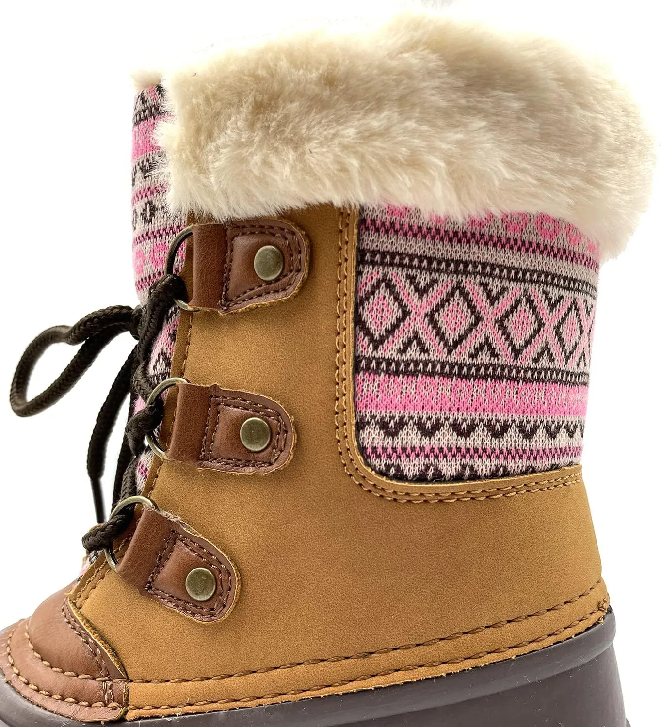 Warm Little Kids Snow Boots Pink Glitter Girls Snow Boots Waterproof Youth Snow Boots For Girls Slip Resistance Big Kids Snow Boots Faux Fur Insulated Lace-up Winter Boots…