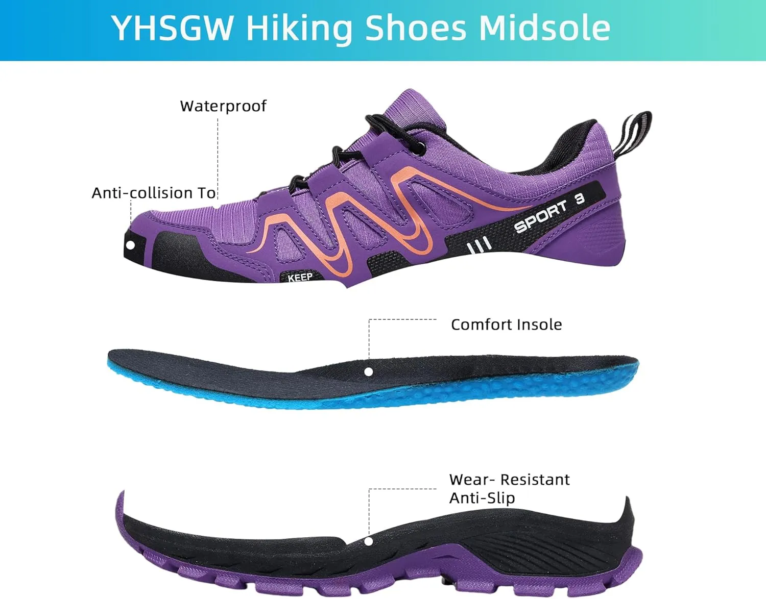 Waterproof Hiking Shoes Women Casual Lace-Up Non-Slip Lightweight Comfortable Running Tennis Fashion Sneakers for Women Walking Trekking Outdoor Shoes