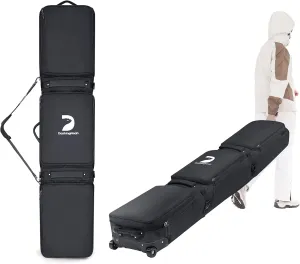 Waterproof Ski Bag with Wheels, Double Rolling Snowboard Bag for Air Travel Extendable From 155CM-187CM, with 3 Padded Outside Compartment Storage Helmet, Boots, Goggles, Jackets