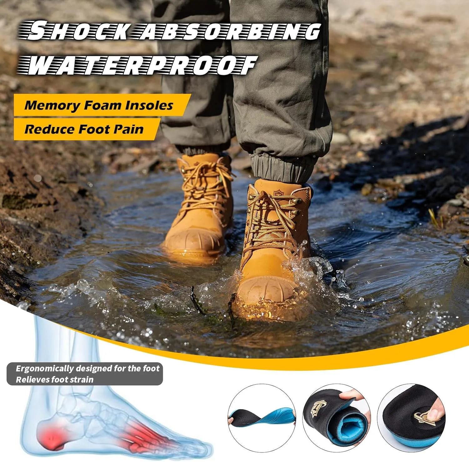 Waterproof Steel Toe Boots For Men 6 Inch Leather Steel Toe Shoes Non Slip Resistant Safety Work Boots Indestructible Lightweight Construction Boot With Composite Toe
