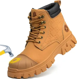 Waterproof Steel Toe Boots For Men 6 Inch Leather Steel Toe Shoes Non Slip Resistant Safety Work Boots Indestructible Lightweight Construction Boot With Composite Toe