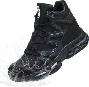 Waterproof Steel Toe Boots for Men Air Cushion Safety Shoes Mens Safety Work Shoes Puncture Proof Industrial Construction Boots Women Black