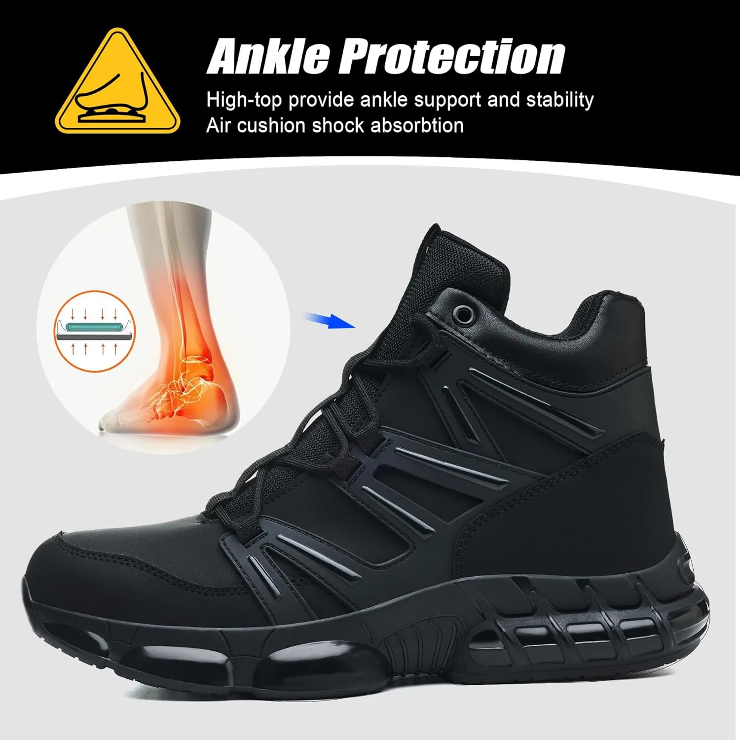 Waterproof Steel Toe Boots for Men Air Cushion Safety Shoes Mens Safety Work Shoes Puncture Proof Industrial Construction Boots Women Black