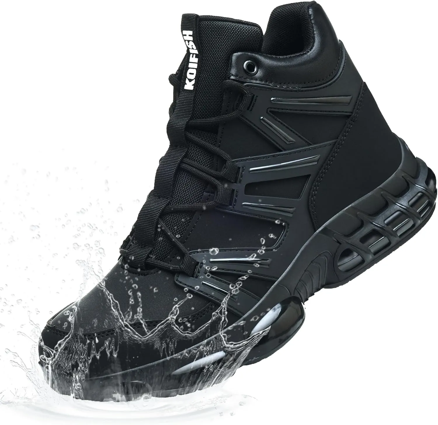 Waterproof Steel Toe Boots for Men Air Cushion Safety Shoes Mens Safety Work Shoes Puncture Proof Industrial Construction Boots Women Black