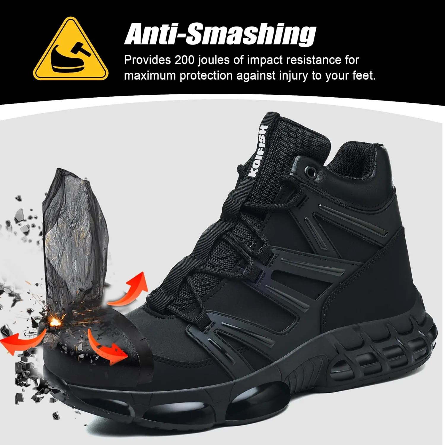 Waterproof Steel Toe Boots for Men Air Cushion Safety Shoes Mens Safety Work Shoes Puncture Proof Industrial Construction Boots Women Black