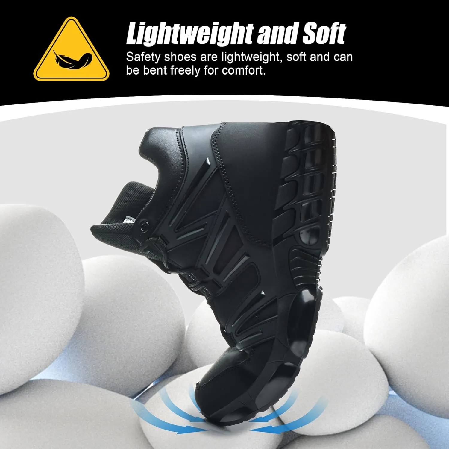 Waterproof Steel Toe Boots for Men Air Cushion Safety Shoes Mens Safety Work Shoes Puncture Proof Industrial Construction Boots Women Black