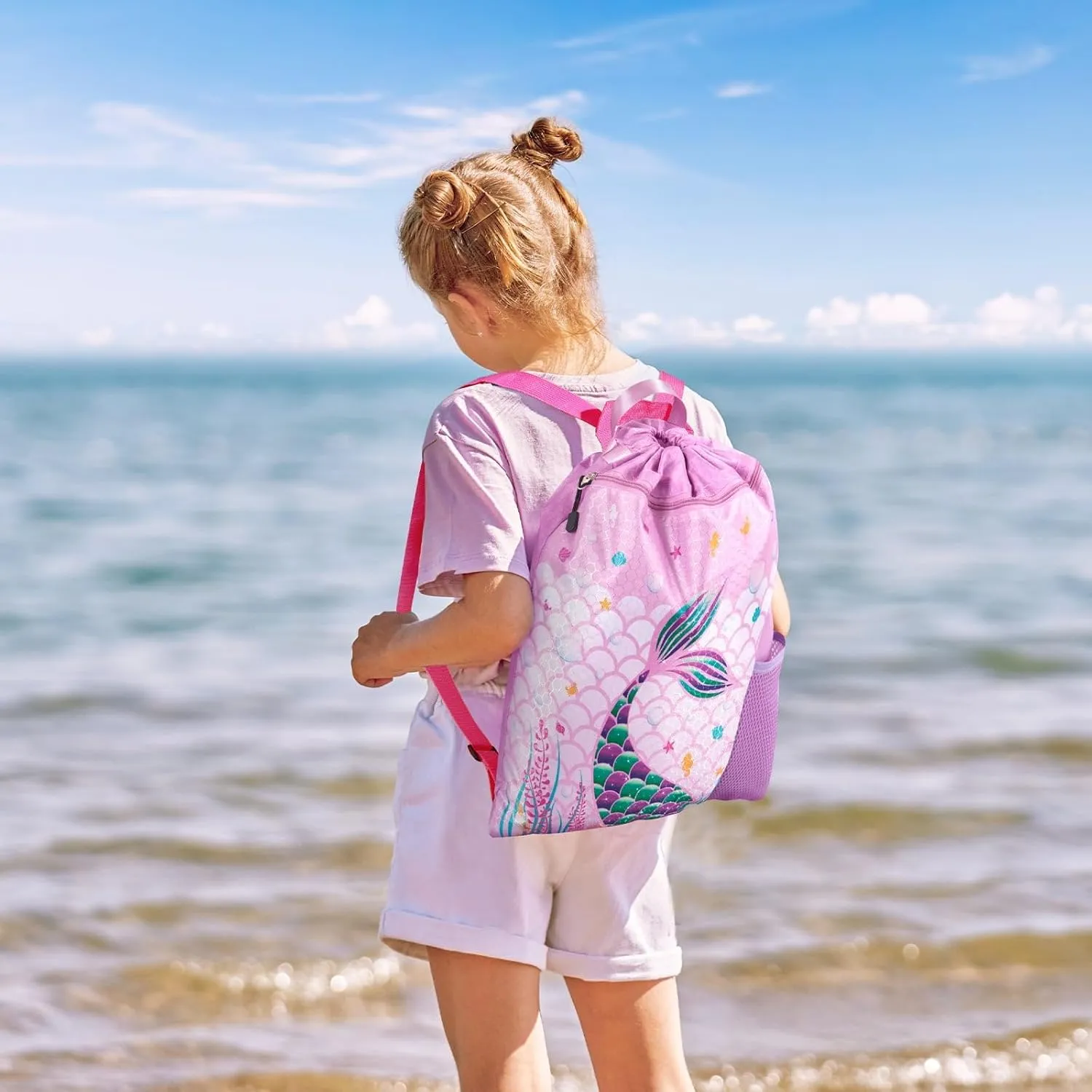 WAWSAM Gym Drawstring Backpack String Bag - 15” x 17” Sports Gym Bag for Kids Waterproof Swimming Beach Shopping Yoga Bag