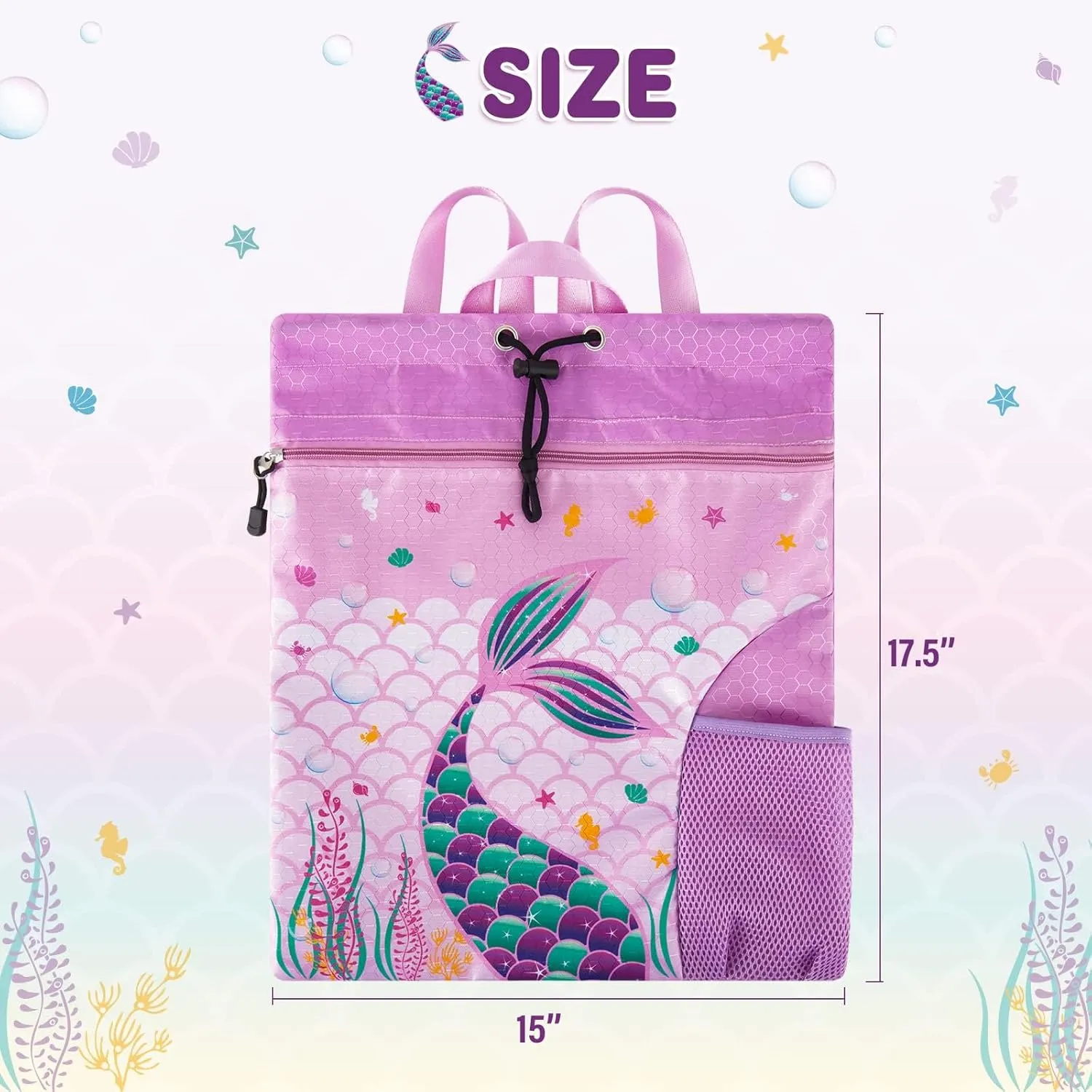 WAWSAM Gym Drawstring Backpack String Bag - 15” x 17” Sports Gym Bag for Kids Waterproof Swimming Beach Shopping Yoga Bag