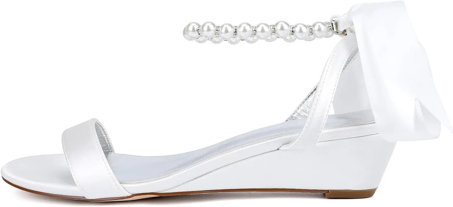 Wedding Heels Open Toe Ankle Buckle Strap Sandals Block Heels Satin Bridal Pumps Bowknot Strap Evening Dress Bridesmaids Shoes