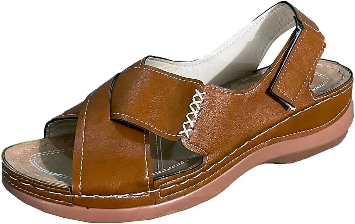 Wedge Sandals for Women Crisscross Open Toe Comfort Arch Support Orthopedic Sandal with Adjustable Ankle Strap Casual Summer Beach Shoes