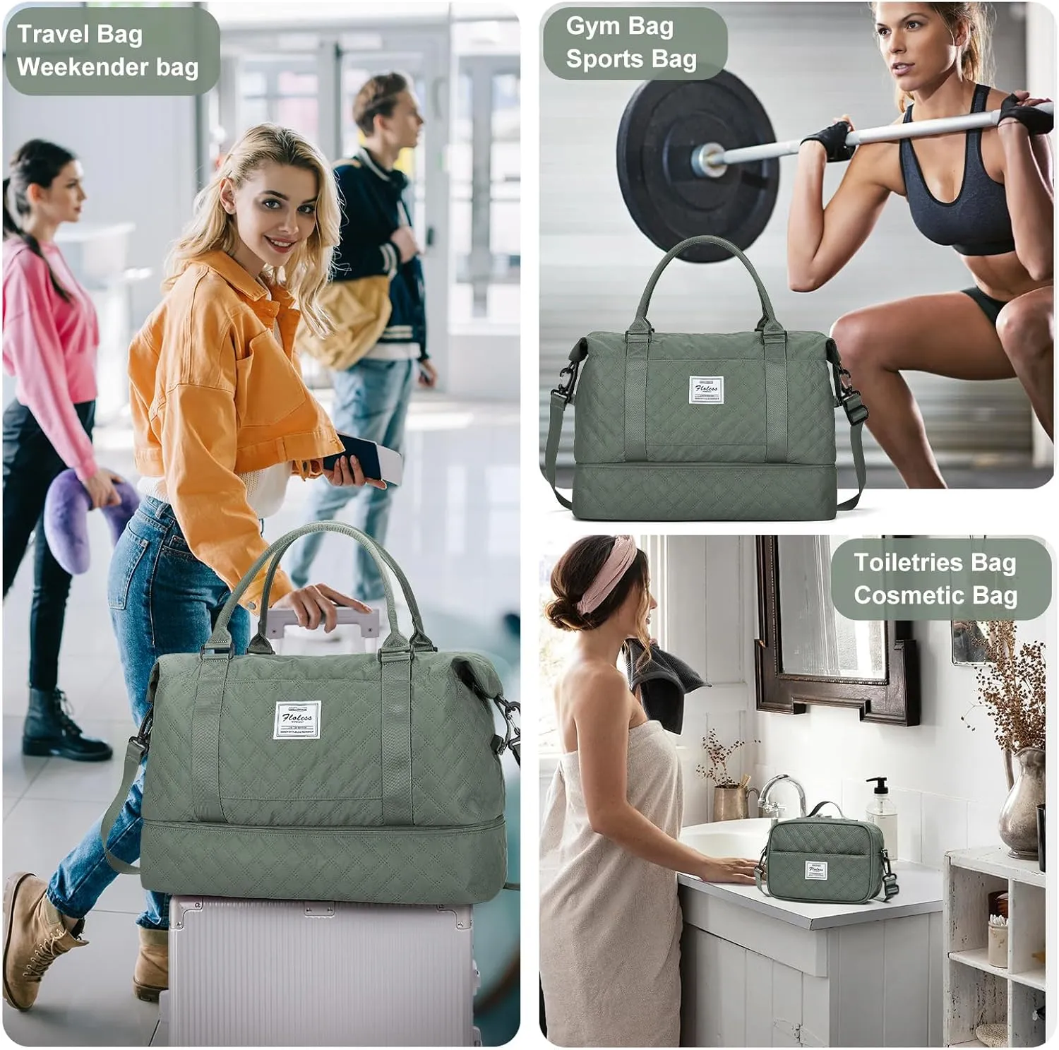Weekender Bags for Women, Carry-On Personal Item Bag, Overnight Travel Duffel Bag with Shoes Compartment &Trolley Sleeve