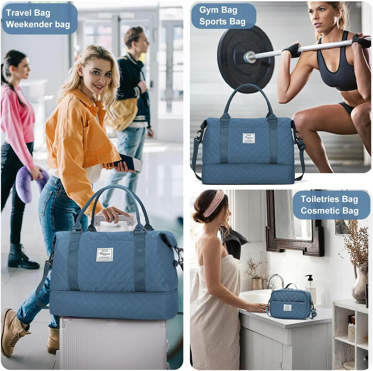 Weekender Bags for Women, Carry-On Personal Item Bag, Overnight Travel Duffel Bag with Shoes Compartment &Trolley Sleeve