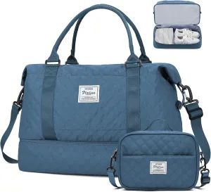 Weekender Bags for Women, Carry-On Personal Item Bag, Overnight Travel Duffel Bag with Shoes Compartment &Trolley Sleeve
