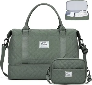 Weekender Bags for Women, Carry-On Personal Item Bag, Overnight Travel Duffel Bag with Shoes Compartment &Trolley Sleeve