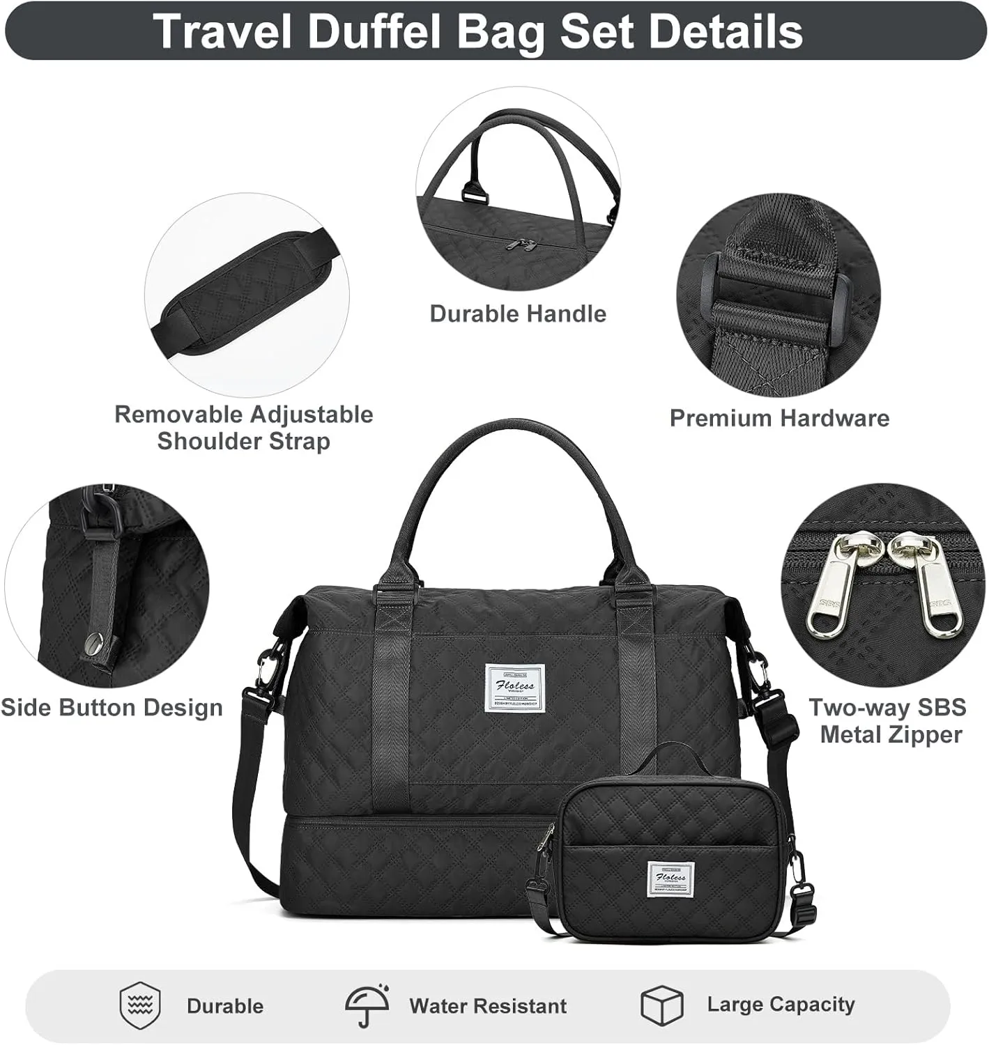 Weekender Bags for Women, Carry-On Personal Item Bag, Overnight Travel Duffel Bag with Shoes Compartment &Trolley Sleeve