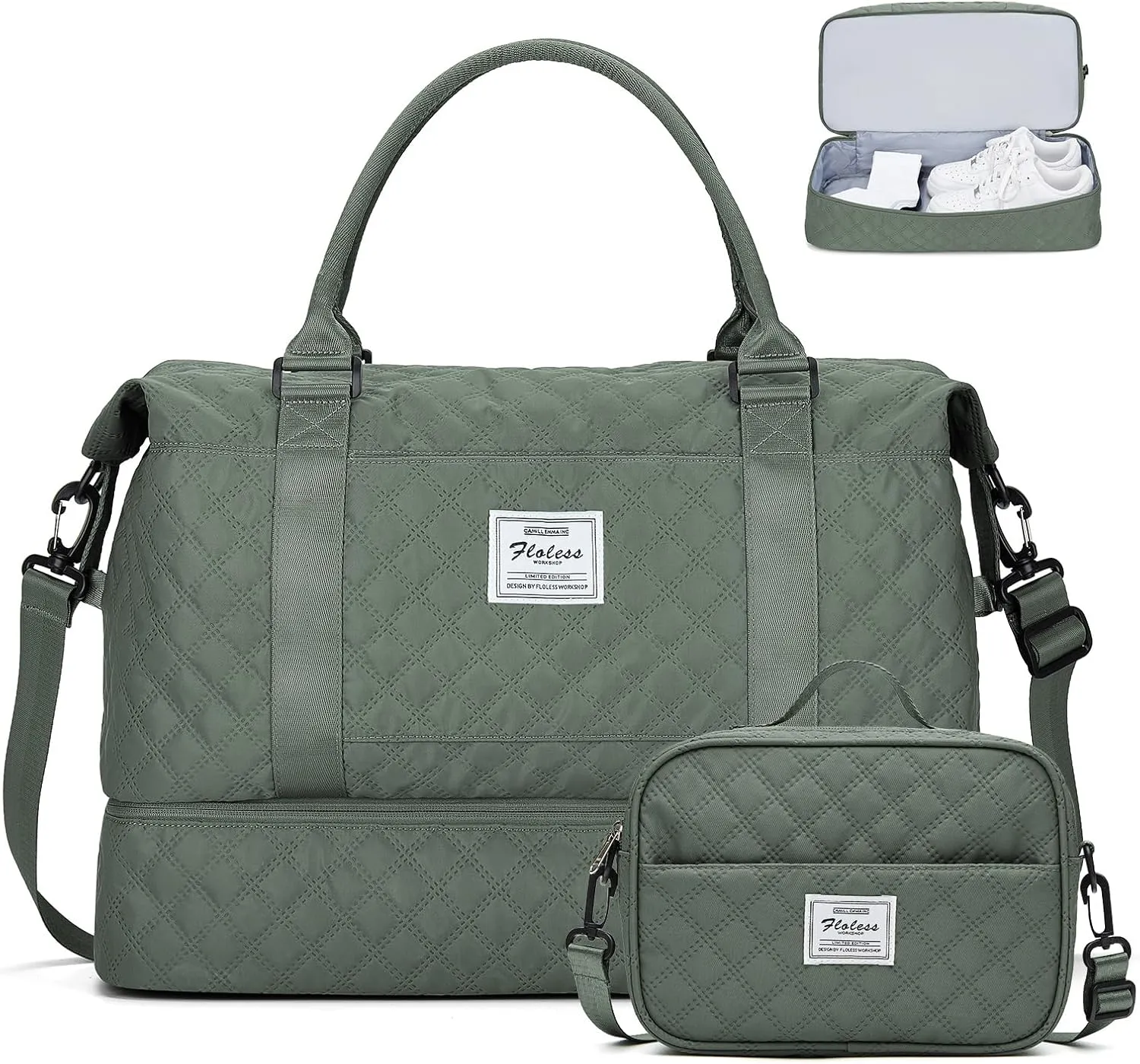 Weekender Bags for Women, Carry-On Personal Item Bag, Overnight Travel Duffel Bag with Shoes Compartment &Trolley Sleeve