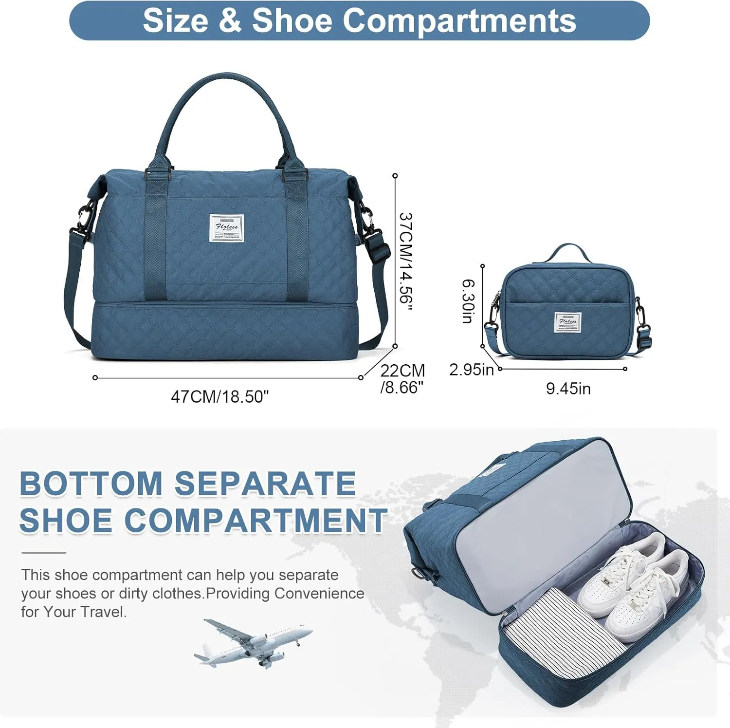 Weekender Bags for Women, Carry-On Personal Item Bag, Overnight Travel Duffel Bag with Shoes Compartment &Trolley Sleeve