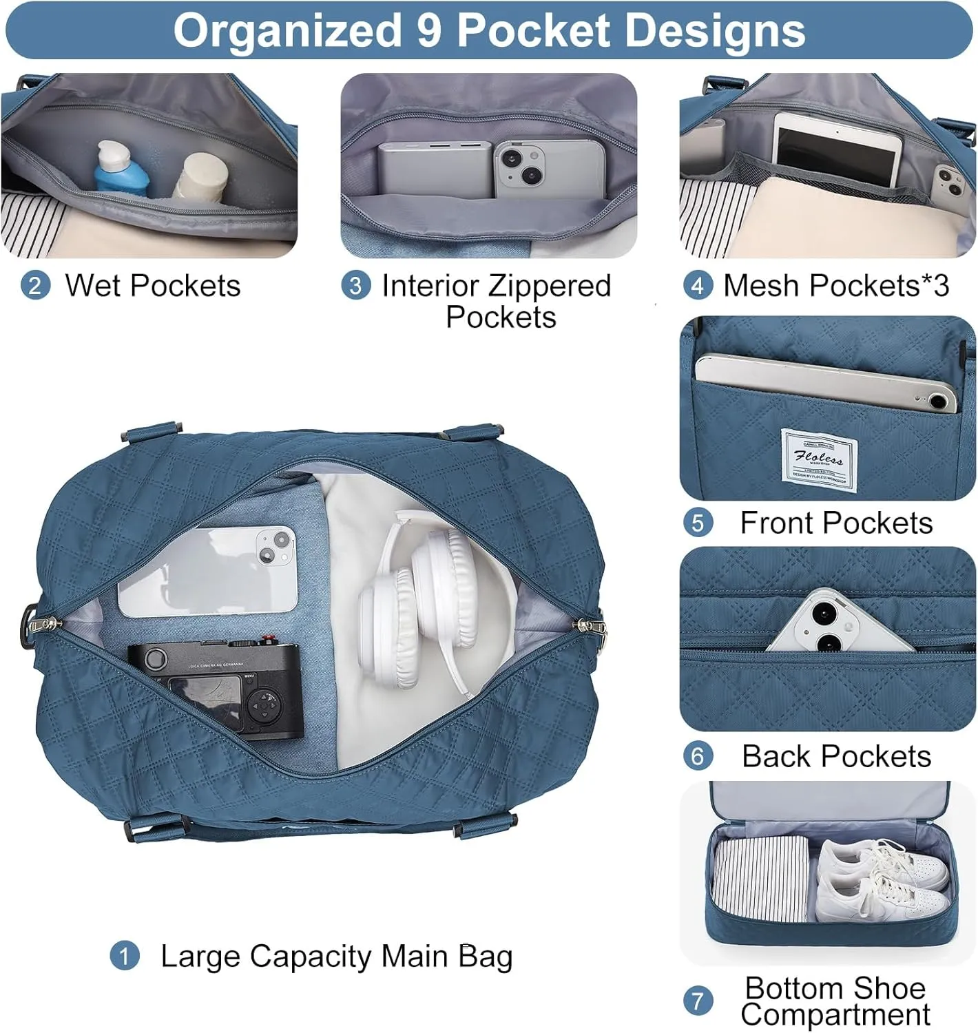 Weekender Bags for Women, Carry-On Personal Item Bag, Overnight Travel Duffel Bag with Shoes Compartment &Trolley Sleeve