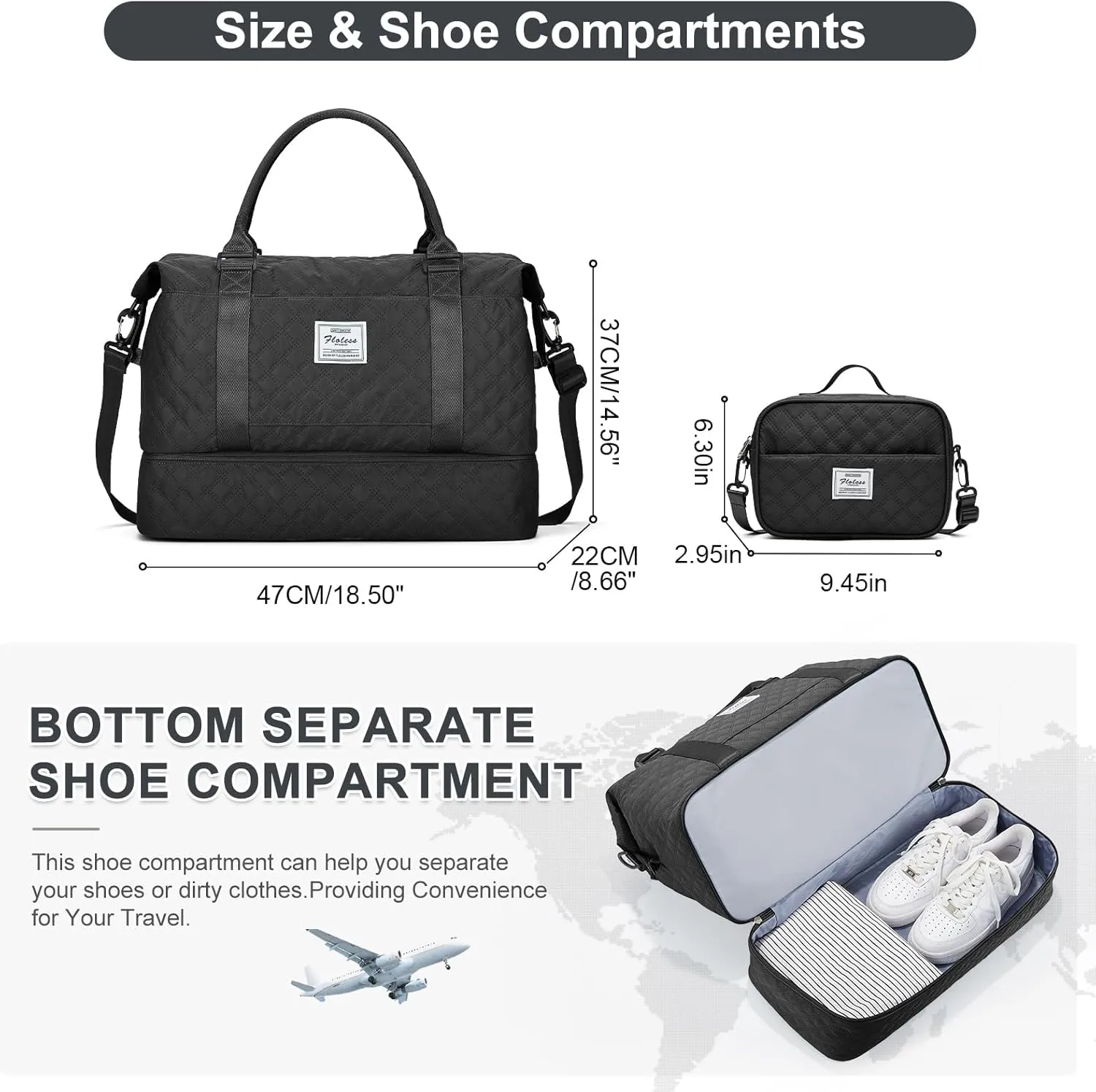 Weekender Bags for Women, Carry-On Personal Item Bag, Overnight Travel Duffel Bag with Shoes Compartment &Trolley Sleeve