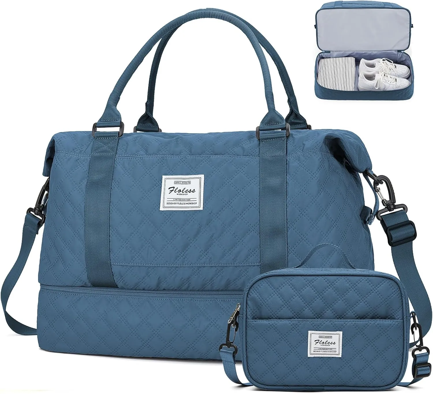 Weekender Bags for Women, Carry-On Personal Item Bag, Overnight Travel Duffel Bag with Shoes Compartment &Trolley Sleeve