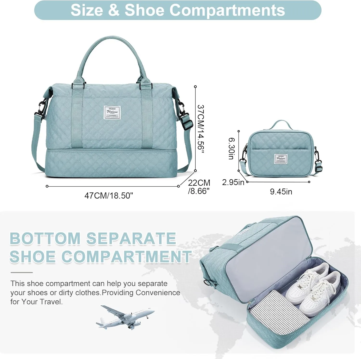 Weekender Bags for Women, Carry-On Personal Item Bag, Overnight Travel Duffel Bag with Shoes Compartment &Trolley Sleeve