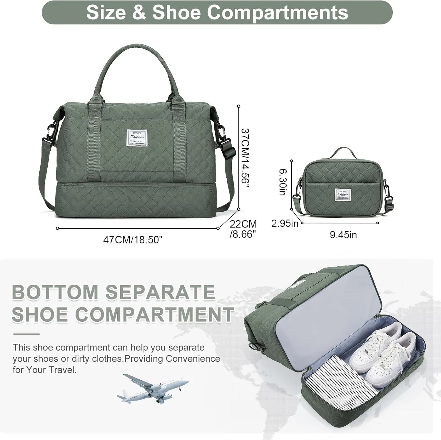 Weekender Bags for Women, Carry-On Personal Item Bag, Overnight Travel Duffel Bag with Shoes Compartment &Trolley Sleeve